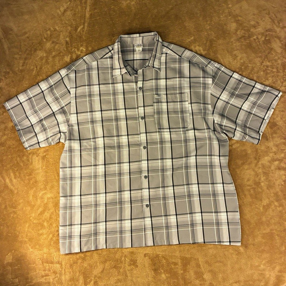 VTG CalTop Mens Big & Tall Shirt 6XL Gray Plaid Short Sleeve Button-Up USA Made